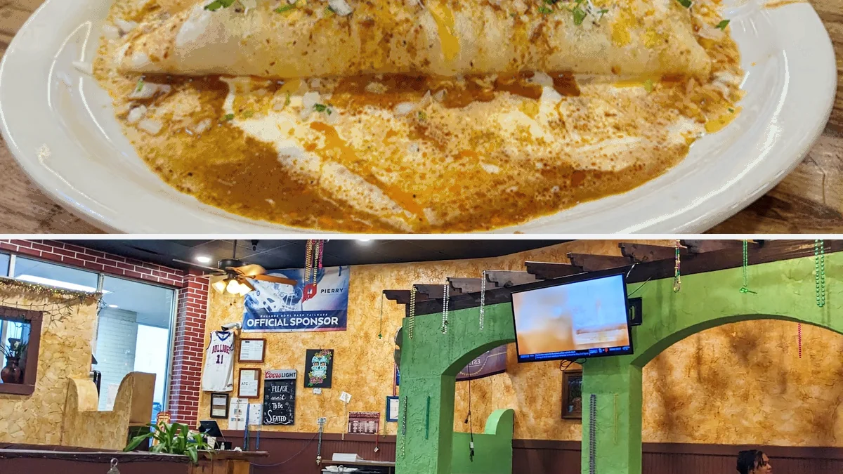 Mexican restaurant interior with warm lighting.